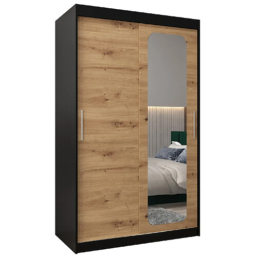 Abiks Meble Armoire PROMO T2 À Portes Coulissantes 200/120/62 2 Portes (Noir/Artisan)