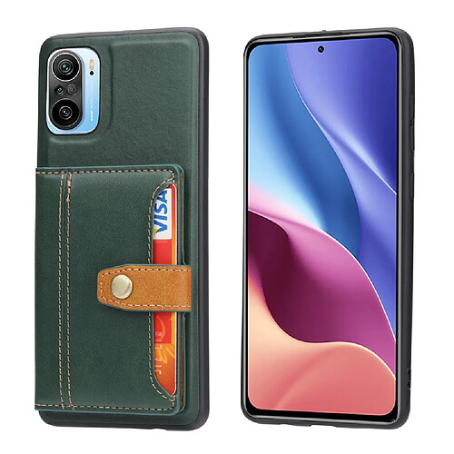 Coque en TPU + PU avec béquille et porte-cartes vert pour votre Xiaomi Redmi K40/Redmi K40 Pro/Poco F3