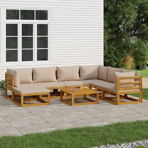 vidaXL Salon de jardin 8 pcs avec coussins taupe bois massif