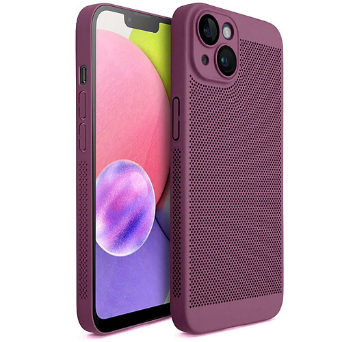 Moozy VentiGuard Coque de téléphone pour iPhone 13/iPhone 14, Violet, 6,1 pouces – Housse respirante avec motif perforé pour la circulation de l'air, ventilation, coque de téléphone anti-surchauffe