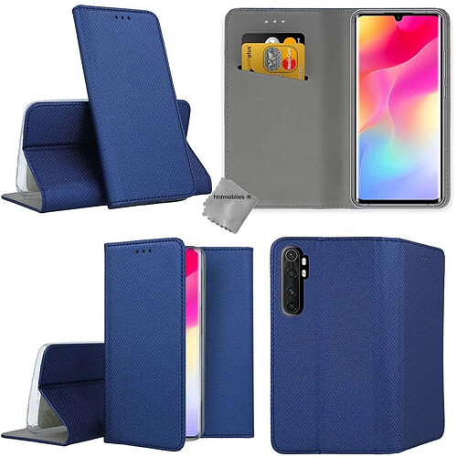 Htdmobiles Housse etui portefeuille avec coque intérieure en silicone pour Xiaomi Mi Note 10 Lite + film ecran - BLEU MAGNET