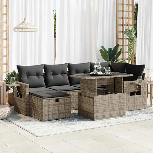 vidaXL Salon de jardin avec coussins 7 pcs gris résine tressée