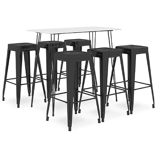 vidaXL Ensemble de bar 7 pcs Blanc et noir