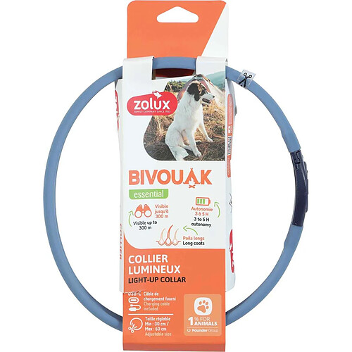 ZOLUX Collier lumineux pour chiens poils longs Bivouak bleu.