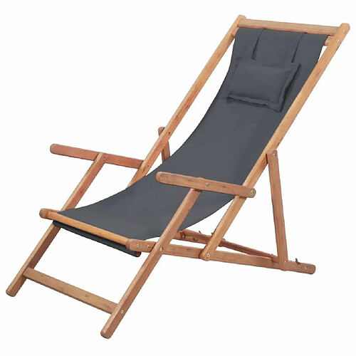 Maison Chic Chaise pliable de plage pour relaxTissu et cadre en bois Gris -GKD82821