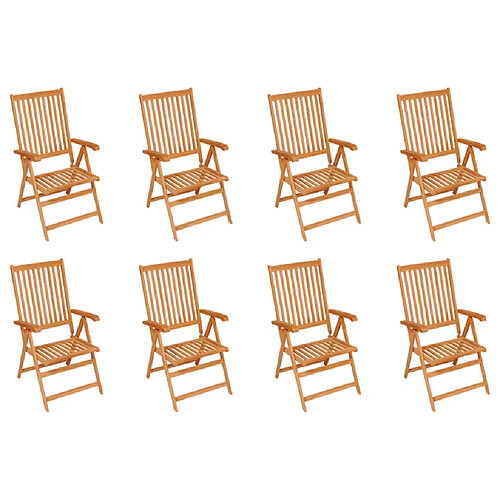 vidaXL Chaises inclinables de jardin lot de 8 Bois de teck solide