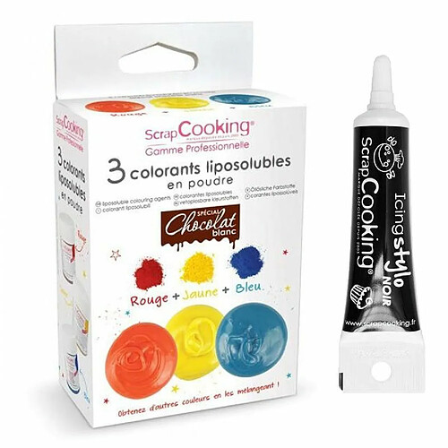 Scrapcooking 3 colorants liposolubles en poudre + Stylo de glaçage noir