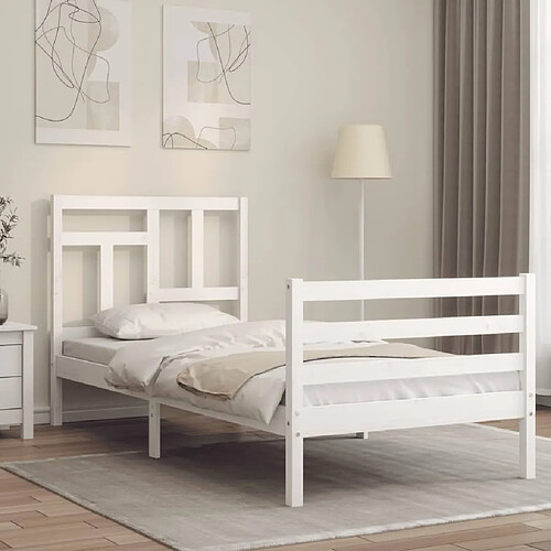 Maison Chic Lit adulte - Cadre Structure de lit avec tête de lit Contemporain blanc 90x200 cm bois massif -MN52618