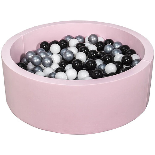 Velinda Piscine à balles Aire de jeu + 300 balles rose noir, blanc, argent