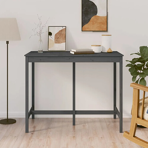 vidaXL Table de bar Gris 140x80x110 cm Bois massif de pin