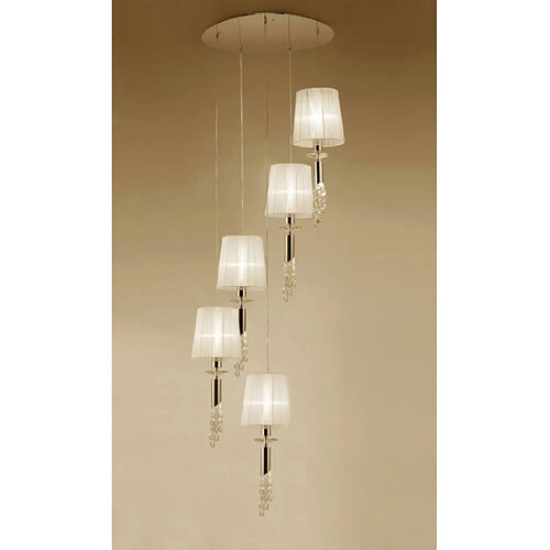 Luminaire Center Suspension Tiffany 5+5 Ampoules E27+G9 Spiral, doré avec Abat jour crèmes & cristal transaparent