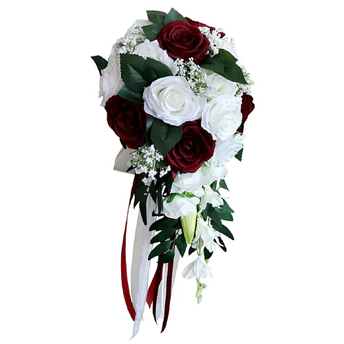 Mariage Main Bouquet De Mariée Tenant Des Fleurs Artificielles Blanc + Vin Rouge