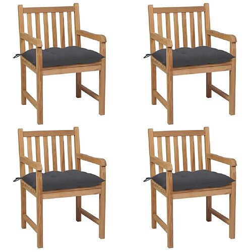 Maison Chic Lot de 4 Chaises de jardin avec coussins | Fauteuil chaises d'extérieur anthracite Teck solide -GKD75388