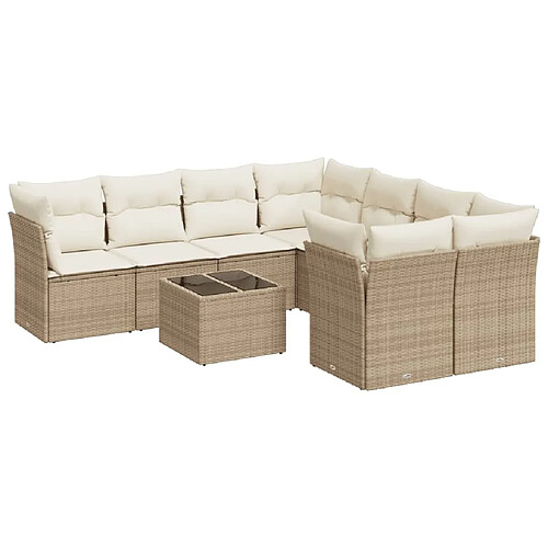 Maison Chic Salon de jardin avec coussins 9 pcs | Ensemble de Table et chaises | Mobilier d'Extérieur beige résine tressée -GKD97573