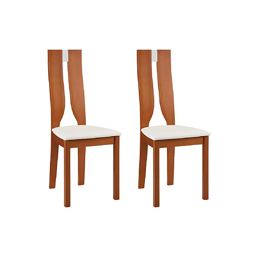 Vente-Unique Lot de 2 chaises SILVIA - Hêtre massif - Merisier et blanc