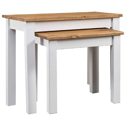 vidaXL Tables gigognes 2pcs Blanc Bois pin massif Assortiment Panama