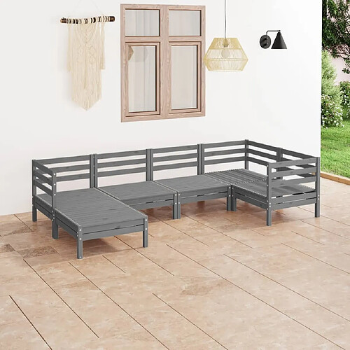 vidaXL Salon de jardin 6 pcs Bois de pin massif Gris