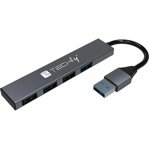 Techly 365955 Hub USB-A 3.2 à 4 ports USB-A Slim en métal gris