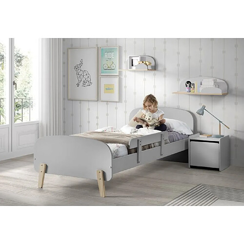 Vipack KIDDY Lit etsommier + Chevet 1 porte + Etagere 45cm + Etagère 65cm + Barrière de sécurité