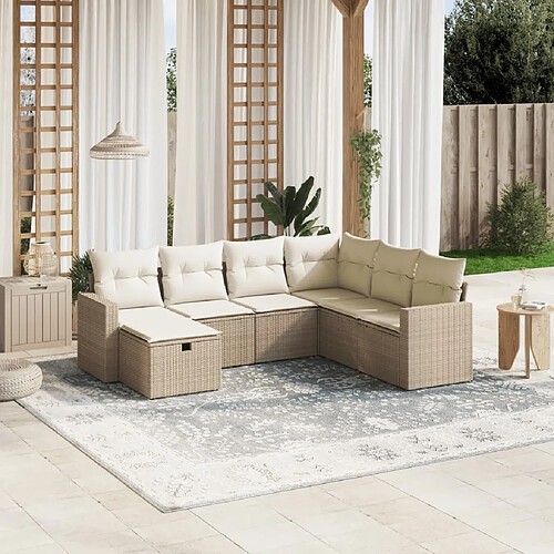 vidaXL Salon de jardin avec coussins 7 pcs beige résine tressée