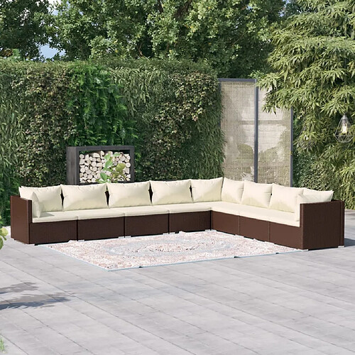 vidaXL Salon de jardin 8 pcs avec coussins Résine tressée Marron