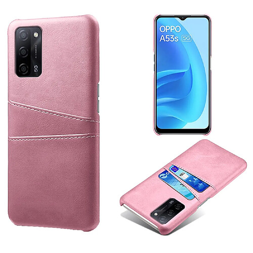 Coque en TPU + PU Enduit antichoc rigide avec porte-carte rose pour votre Oppo A55 5G/A53s 5G