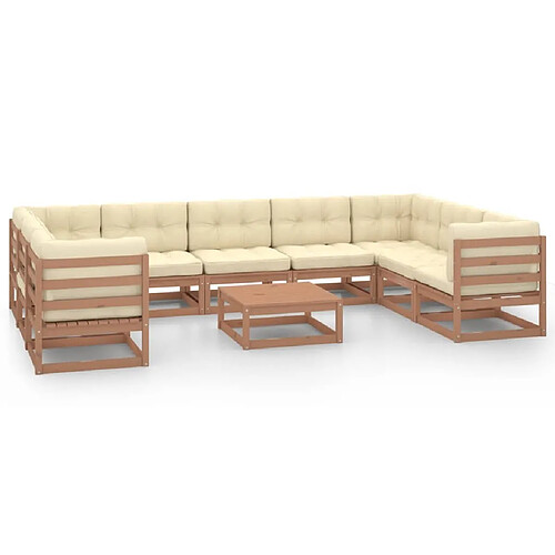 Maison Chic Salon de jardin 10 pcs + coussins - Mobilier/Meubles de jardin - Table et chaises d'extérieur Marron miel Bois de pin -MN50961