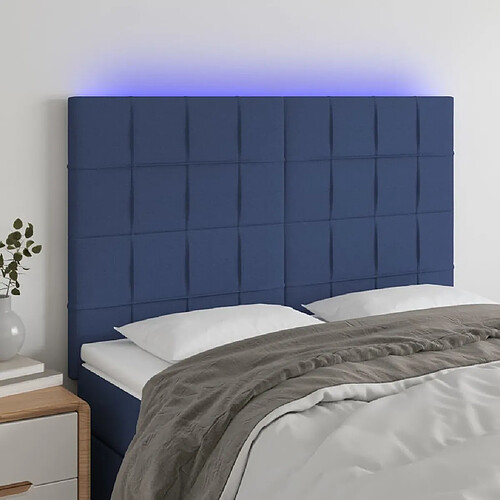 Maison Chic Tête de lit scandinave à LED,meuble de chambre Bleu 144x5x118/128 cm Tissu -MN31424