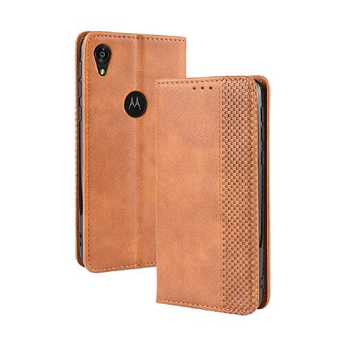 Wewoo Housse Coque Étui en cuir à boucle magnétique avec texture rétro pour Crazy Horse et rabat horizontal Motorola Moto E6avec support et logements cartes et cadre photo Marron