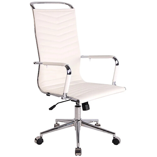 Decoshop26 Chaise fauteuil de bureau avec accoudoirs siège pivotant en métal chromé et PVC blanc 10_0002371