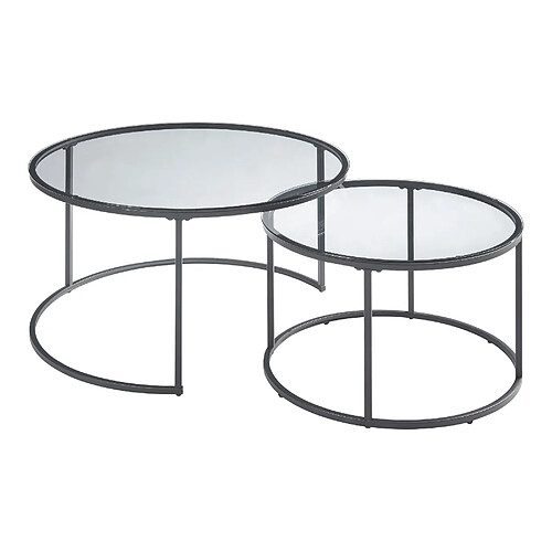 Helloshop26 Set de 2 tables basses rondes gigognes en verre fumé 03_0008364