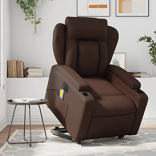 vidaXL Fauteuil inclinable de massage électrique marron similicuir