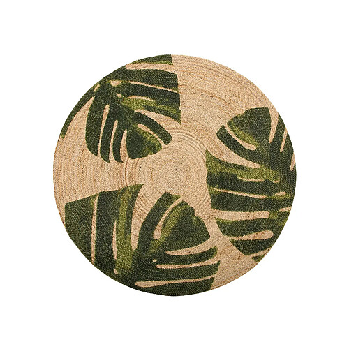 Beliani Tapis rond 140 cm à motif végétal beige et vert INCIK