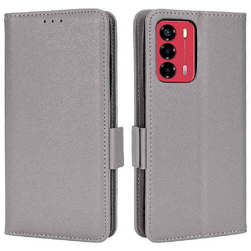 Etui en PU texture litchi avec support, gris pour votre ZTE Blade A72/Blade V40 Vita