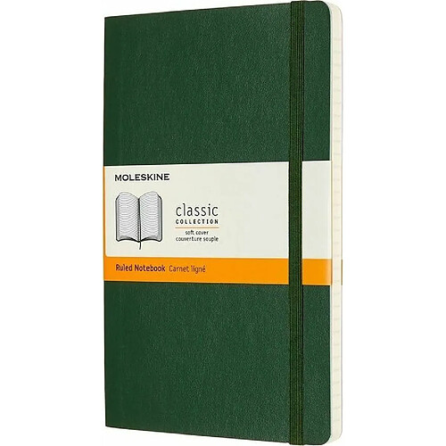 Moleskine - Carnet de Notes Classique Papier à Pages Blanche - Journal Couverture Souple et Fermeture par Elastique - Couleur Vert Myrte - Taille Grand Format 13 x 21 cm - 192 Pages