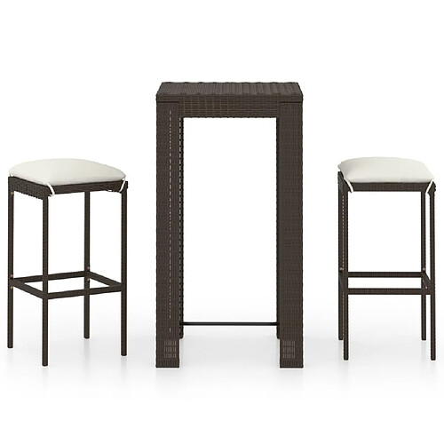 Maison Chic Ensemble de bar de jardin 3 pcs et coussins,Table + chaises + coussins d'extérieur Résine tressée Marron -GKD401349