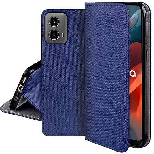 Htdmobiles Housse etui portefeuille avec coque interieure en silicone pour Motorola Moto G34 5G + film ecran - BLEU MAGNET