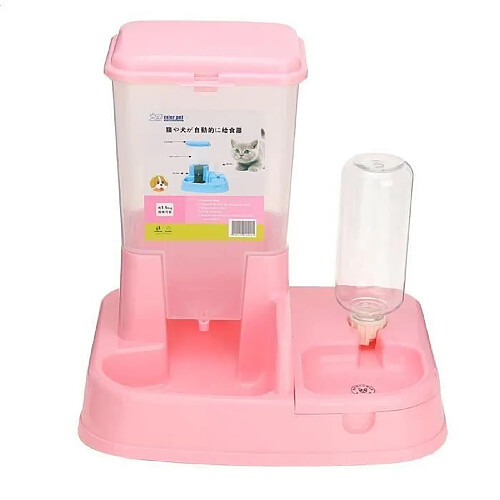 Automatique Gamelle Mangeoire Bouteille Distributeur Eau Croquette Pr Chien Chat Rose