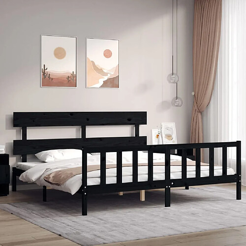 Maison Chic Lit adulte - Cadre Structure de lit avec tête de lit Contemporain noir 200x200 cm bois massif -MN77106