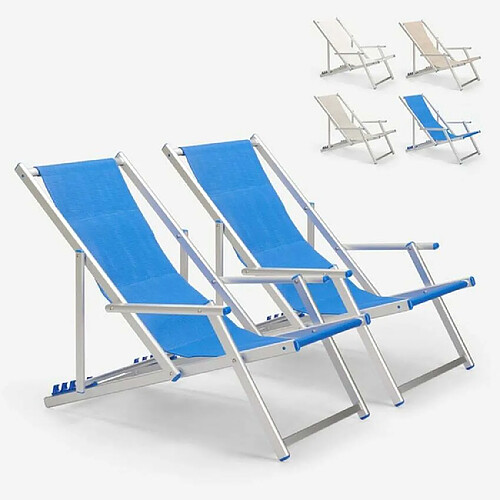 Beach And Garden Design 2 Transat chaises de plage pliantes mer plage accoudoirs aluminium Riccione Gold Lux | Bleu