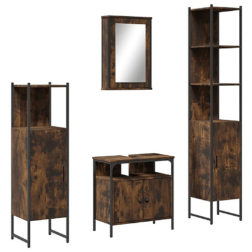 Maison Chic Armoire de Bain | Ensemble de 4 meubles salle de bain Chêne fumé Bois -GKD43307