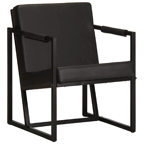 vidaXL Fauteuil noir cuir véritable