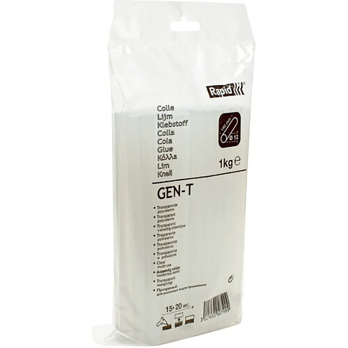 Rapid, 40302799, Batons de colle thermofusible, Gen-T, Transparent, ø12mm, Longueur 190mm, 1kg