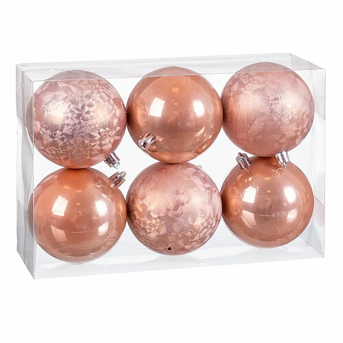 BigBuy Christmas Boules de Noël Beige Plastique 8 x 8 x 8 cm (6 Unités)