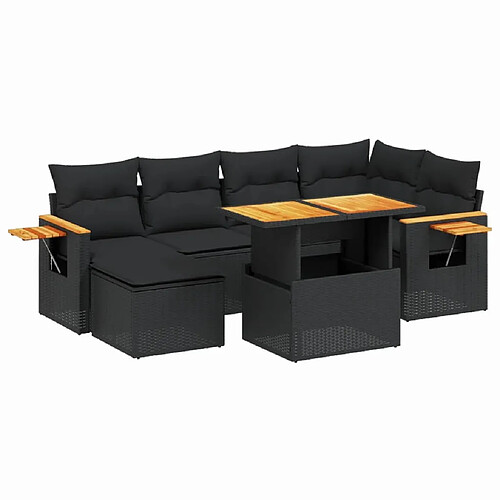 Maison Chic Ensemble Tables et chaises d'extérieur 7pcs avec coussins,Salon de jardin noir résine tressée -GKD655232