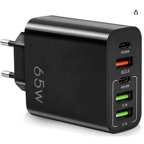 Chargeur multiple 65 W à 5 ports