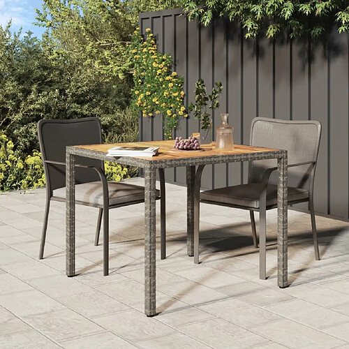 vidaXL Table de jardin 90x90x75cm Résine tressée et bois d'acacia Gris