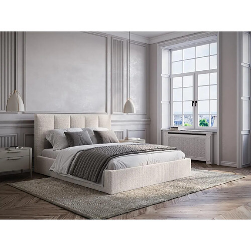 Vente-Unique Lit coffre 180 x 200 cm avec tête de lit coutures verticales - Tissu - Beige - KILACLO