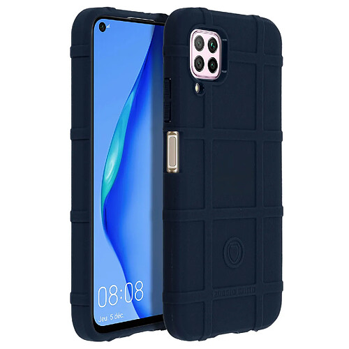 Avizar Coque Huawei P40 Lite Motif Carreaux Relief Souple Renforcé Anti-trace bleu nuit