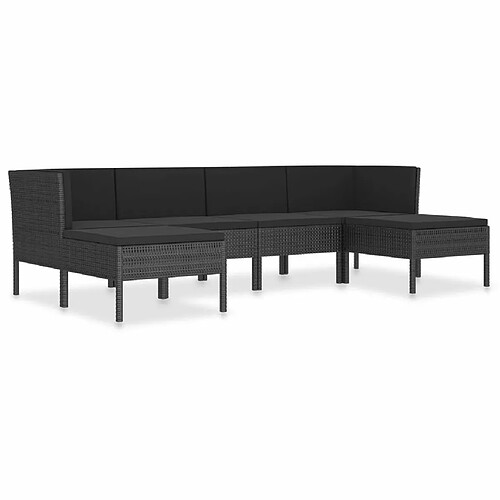 Maison Chic Salon de jardin 6 pcs + coussins - Mobilier/Meubles de jardin - Table et chaises d'extérieur Résine tressée Noir -MN41648